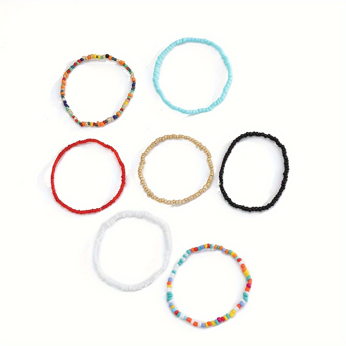 7pcs Colorful Glass Rice Bead Anklet Set for Women